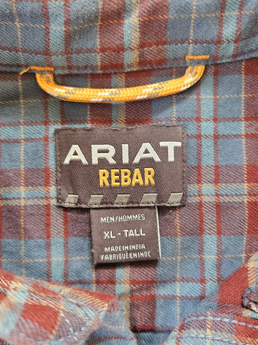 Ariat Rebar Men's Red and Blue Plaid Button-Up Heavyweight Flannel Shirt XL Tall - Picture 2 of 8